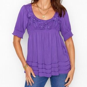 ECI New York Purple Floral Appliqué Babydoll Coquette Fairy Blouse Size‎ 10 M